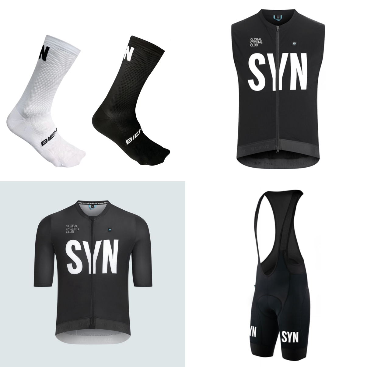 Cycling Gear Leaderboard - 夏用半袖自転車スーツ 2026 ブラックブルー SYN 便利なサイクリングジャージとビブショーツ 4点セット