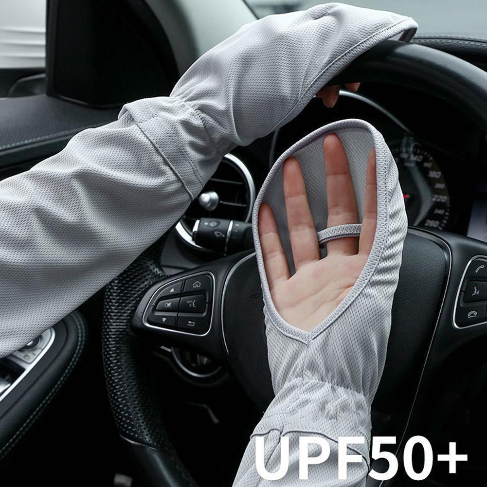 ソリッドカラー大アイスシルク手袋女性運転日焼け止め袖ルーズ通 - Cycling Glove のレビューと価格